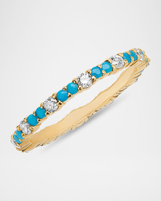 14K Turquoise and Diamond Eternity Ring, Size